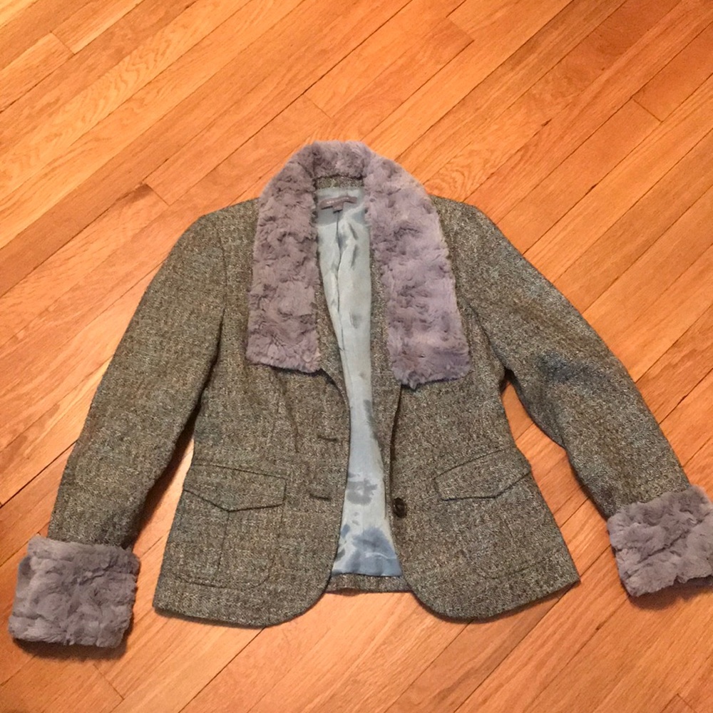 NWOT Ann Taylor Tweed Fur Accent Jacket
